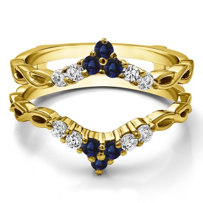 0.45 Ct. Sapphire and Diamond Infinity Chevron Ring Guard Enhancer in Yellow Gold
