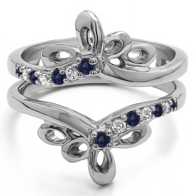 0.3 Ct. Sapphire and Diamond Bow Shaped Chevron Ring Guard