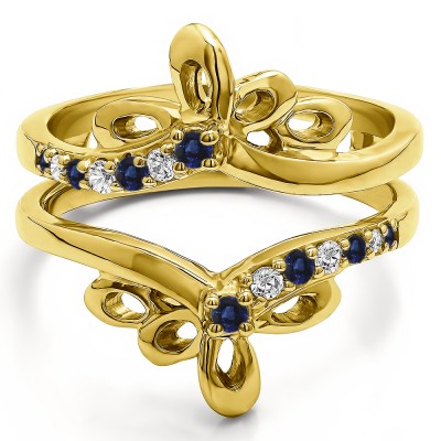 0.3 Ct. Sapphire and Diamond Bow Shaped Chevron Ring Guard in Yellow Gold