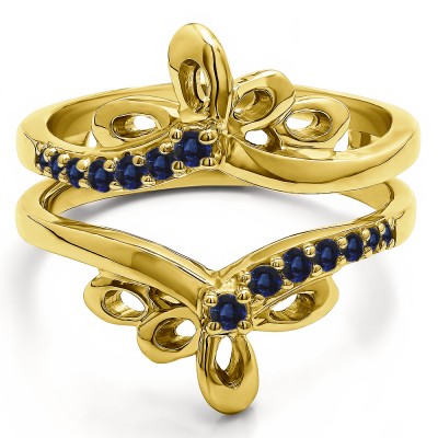 0.3 Ct. Sapphire Bow Shaped Chevron Ring Guard in Yellow Gold