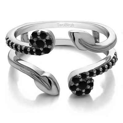 0.42 Ct. Black Stone Two Stone Leaf Ring Guard Enhancer
