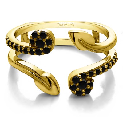 0.42 Ct. Black Stone Two Stone Leaf Ring Guard Enhancer in Yellow Gold