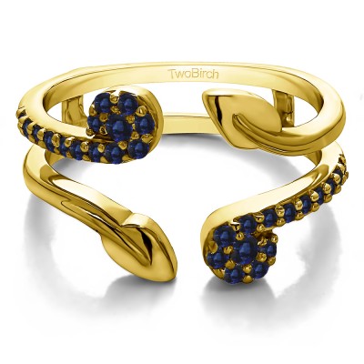 0.42 Ct. Sapphire Two Stone Leaf Ring Guard Enhancer in Yellow Gold
