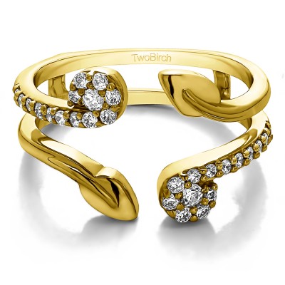 0.42 Ct. Two Stone Leaf Ring Guard Enhancer in Yellow Gold