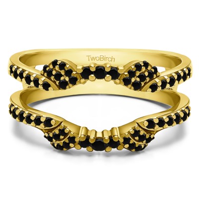 0.47 Ct. Black Stone Shared Prong Open Halo Ring Guard Enhancer in Yellow Gold