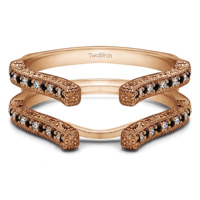 0.36 Ct. Black and White Stone Cathedral Vintage Filigree Ring Guard in Rose Gold