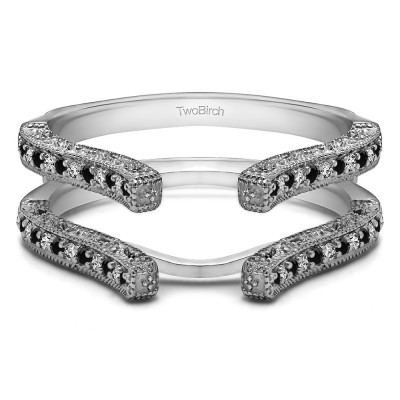 0.36 Ct. Black and White Stone Cathedral Vintage Filigree Ring Guard