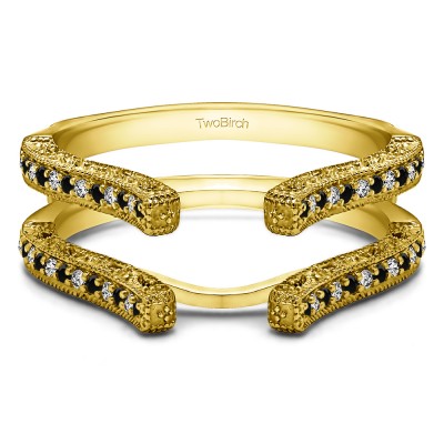 0.36 Ct. Black and White Stone Cathedral Vintage Filigree Ring Guard in Yellow Gold