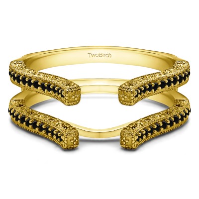 0.36 Ct. Black Stone Cathedral Vintage Filigree Ring Guard in Yellow Gold