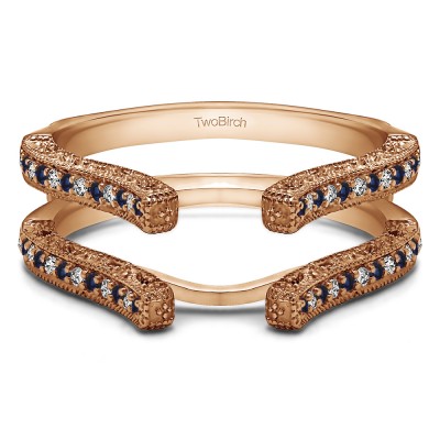 0.36 Ct. Sapphire and Diamond Cathedral Vintage Filigree Ring Guard in Rose Gold