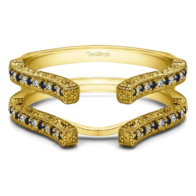 0.36 Ct. Sapphire and Diamond Cathedral Vintage Filigree Ring Guard in Yellow Gold