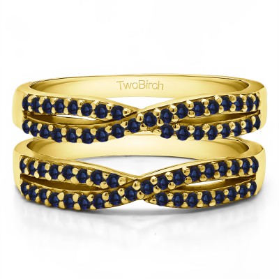 0.48 Ct. Sapphire Criss Cross Wedding Ring Guard in Yellow Gold