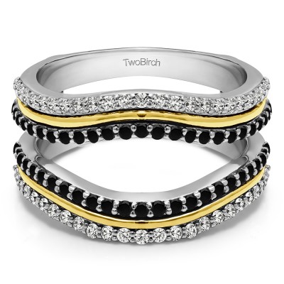 0.75 Ct. Double Row Wedding Ring Guard Enhancer in Two Tone Gold