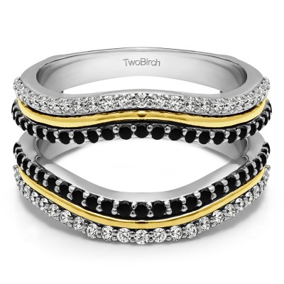 0.75 Ct. Double Row Wedding Ring Guard Enhancer in Two Tone Gold