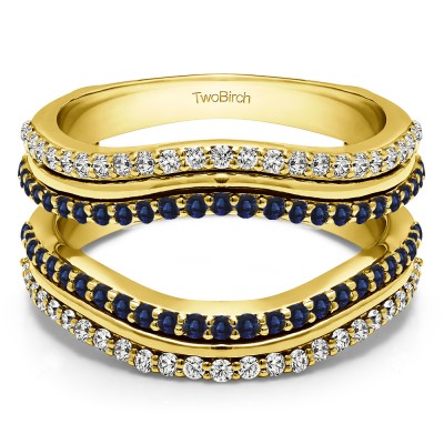 0.75 Ct. Sapphire and Diamond Double Row Wedding Ring Guard Enhancer in Yellow Gold
