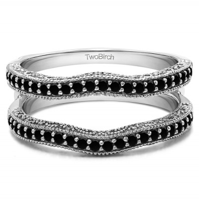 0.26 Ct. Black Stone Contour Ring Guard with Millgrained Edges and Filigree Cut Out Design