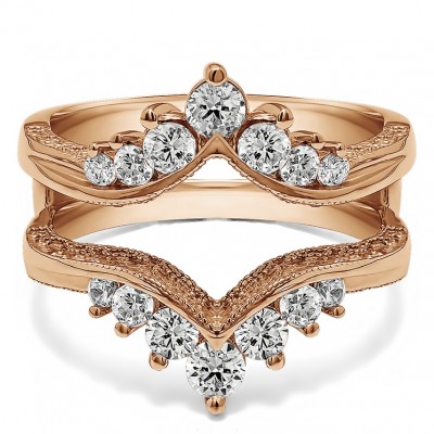 0.74 Ct. Chevron Vintage Ring Guard with Millgrained Edges and Filigree Cut Out Design in Rose Gold