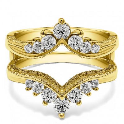 0.74 Ct. Chevron Vintage Ring Guard with Millgrained Edges and Filigree Cut Out Design in Yellow Gold
