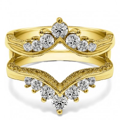 0.74 Ct. Chevron Vintage Ring Guard with Millgrained Edges and Filigree Cut Out Design in Yellow Gold