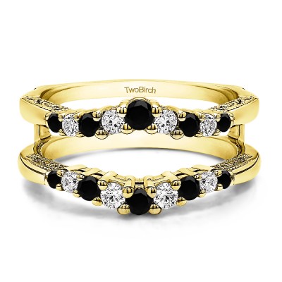 0.71 Ct. Black and White Stone Vintage Ring Guard with Filigree Designs in Yellow Gold