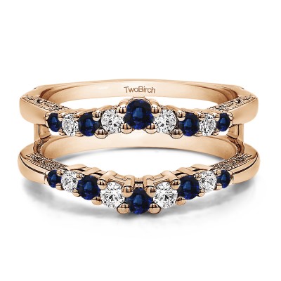 0.71 Ct. Sapphire and Diamond Vintage Ring Guard with Filigree Designs in Rose Gold