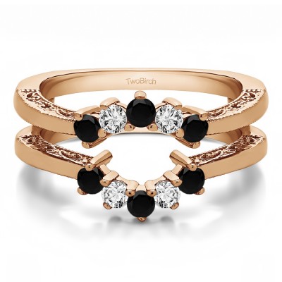 0.5 Ct. Black and White Stone Filigree Vintage Halo Ring Guard in Rose Gold