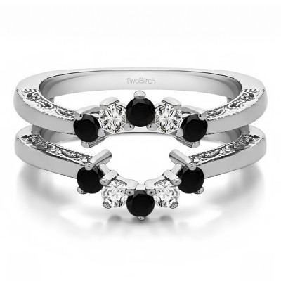 0.5 Ct. Black and White Stone Filigree Vintage Halo Ring Guard