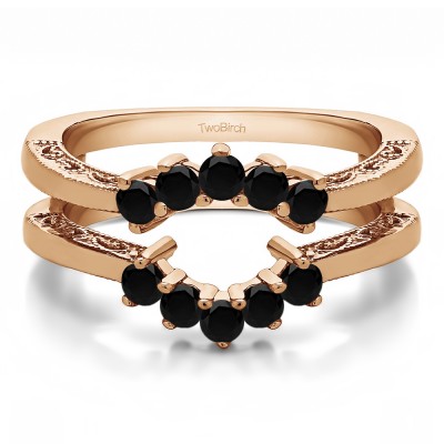 0.5 Ct. Black Stone Filigree Vintage Halo Ring Guard in Rose Gold