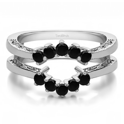 0.5 Ct. Black Stone Filigree Vintage Halo Ring Guard