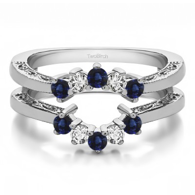 0.5 Ct. Sapphire and Diamond Filigree Vintage Halo Ring Guard