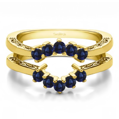 0.5 Ct. Sapphire Filigree Vintage Halo Ring Guard in Yellow Gold