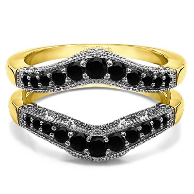 0.75 Ct. Vintage Filigree and Milgrained Contour Ring Guard in Two Tone Gold