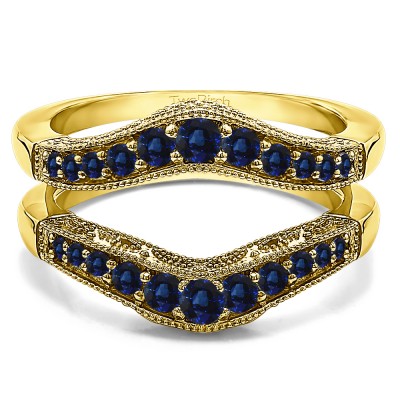 0.75 Ct. Sapphire Vintage Filigree and Milgrained Contour Ring Guard in Yellow Gold