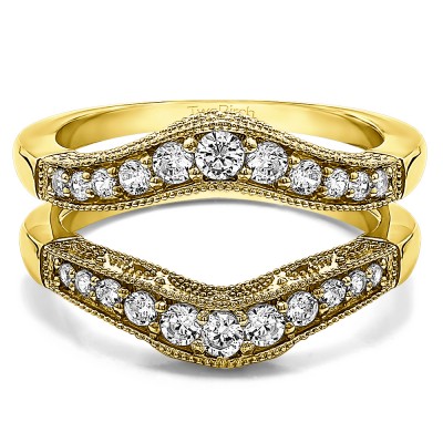 0.75 Ct. Vintage Filigree and Milgrained Contour Ring Guard in Yellow Gold