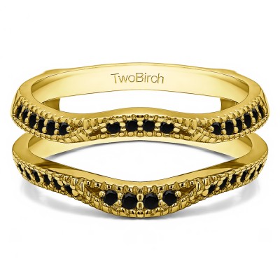 0.24 Ct. Black Stone Millgrained Edge Contour Ring Guard in Yellow Gold