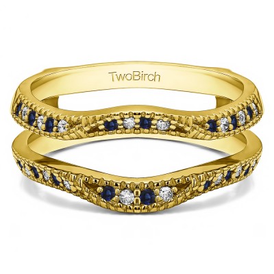 0.24 Ct. Sapphire and Diamond Millgrained Edge Contour Ring Guard in Yellow Gold