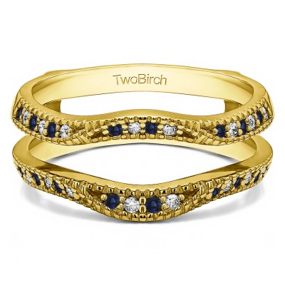 0.24 Ct. Sapphire and Diamond Millgrained Edge Contour Ring Guard in Yellow Gold
