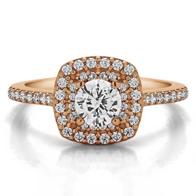 1 Ct. Double Row Round Halo Engagement Ring in Rose Gold