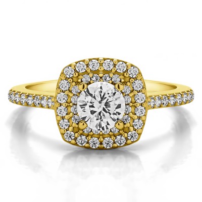 1 Ct. Double Row Round Halo Engagement Ring in Yellow Gold