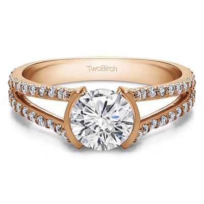 1.98 Ct. Round Bezel Split Shank Engagement Ring in Rose Gold