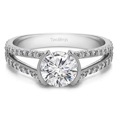 1.98 Ct. Round Bezel Split Shank Engagement Ring