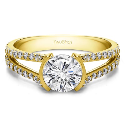 1.98 Ct. Round Bezel Split Shank Engagement Ring in Yellow Gold
