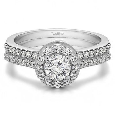 Round Halo Engagement Ring Bridal Set (2 Rings) (1.08 Ct. Twt.)