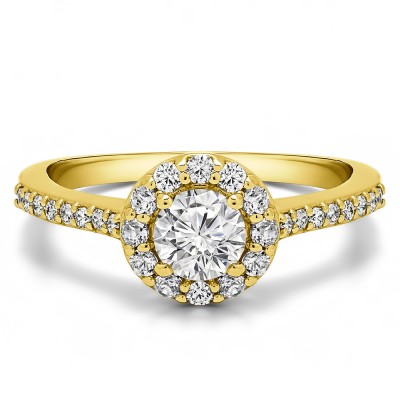 0.92 Ct. Round Halo Engagement Ring in Yellow Gold