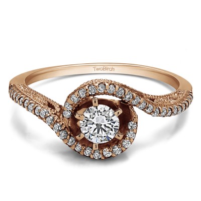 0.72 Ct. Round Bypass Halo Engagement Ring in Rose Gold