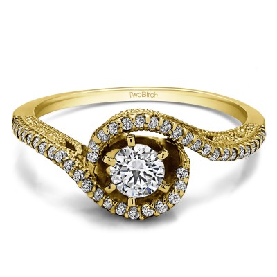 0.72 Ct. Round Bypass Halo Engagement Ring in Yellow Gold