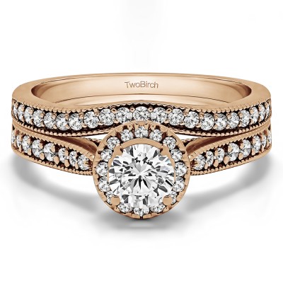 Vintage Halo Engagement Ring Bridal Set (2 Rings) (1.01 Ct. Twt.)