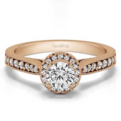 0.78 Ct. Round Vintage Halo Engagement Ring in Rose Gold
