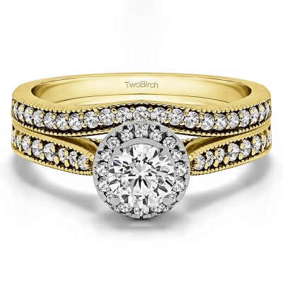 Vintage Halo Engagement Ring Bridal Set (2 Rings) (1.01 Ct. Twt.)