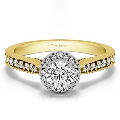 0.78 Ct. Round Vintage Halo Engagement Ring in Two Tone Gold
